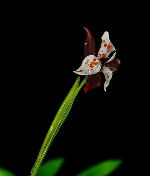 Red Glass Orchid - Handcrafted Long Stem Flower