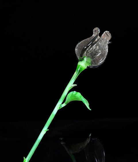 Lavender Glass Open Bulb Rose - Handcrafted Long Stem Flower