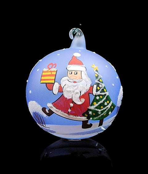Light Blue Blown Glass Ornament - Handcrafted - Santa Claus