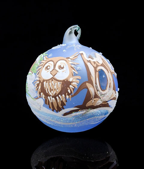 Light Blue Blown Glass Ornament - Handcrafted - Fun Owl Design