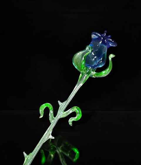 Blue Glass Rose - Handcrafted Medium Stem Flower