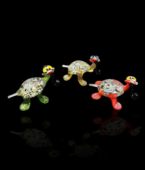 Glass Turtle with Pipe Figurine