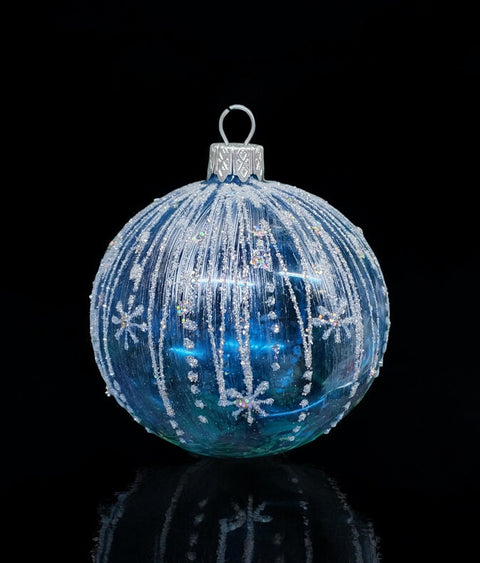 Light Blue Blown Glass Ornament - Handcrafted - Icy Rain Design