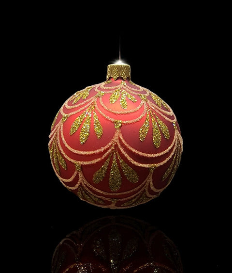 Red Blown Glass Ornament - Handcrafted - Gold Drops Design