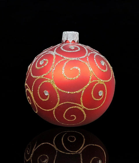 Red Blown Glass Ornament - Handcrafted - Gold & Silver Hooks Design