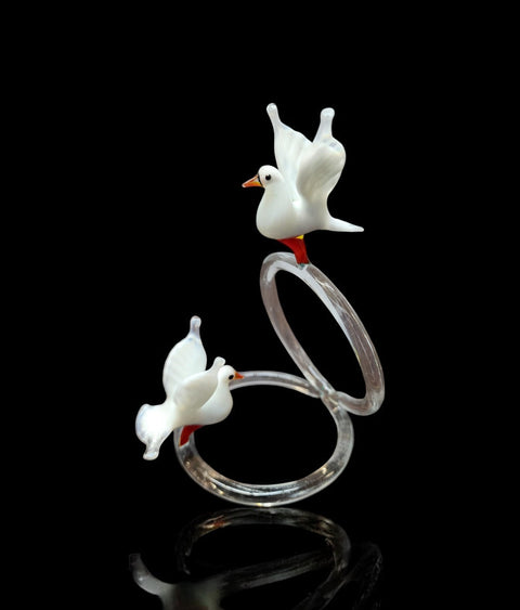 Glass Doves on Rings Figurine