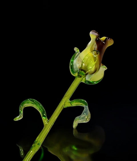 Purple & Yellow Glass Rose - Handcrafted Long Stem Flower