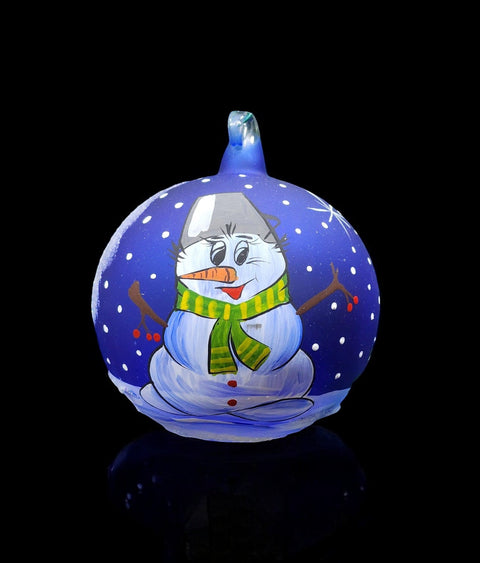 Blue Blown Glass Ornament - Handcrafted -  Snowman Design