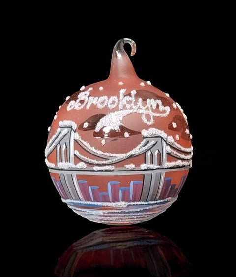 Orange Blown Glass Ornament - Handcrafted - Brooklyn Bridge Design