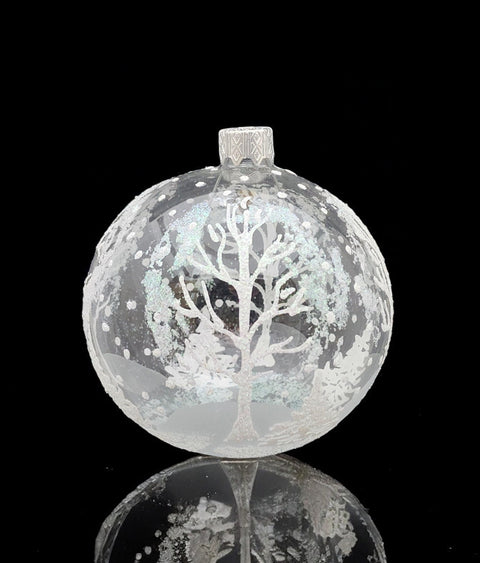 Frosted Blown Glass Ornament - Handcrafted - Winter Trees Design