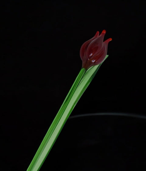 Red Glass Tulip - Handcrafted Short Stem Flower