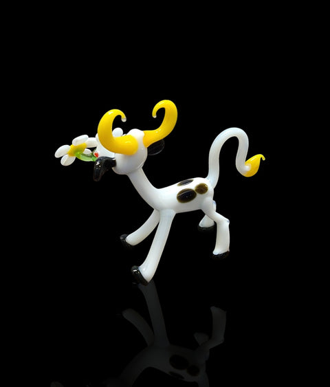 Glass Cow With Daisy Figurine, Collectible Glass Cow, Murano Quality Gift At A Fraction Of The Price, Handcrafted In Ukraine