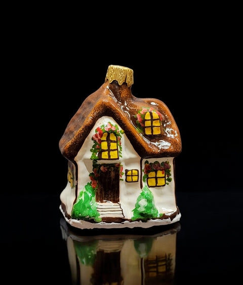 Hand Decorated Glass Keepsake Ornament - Charming Brown House Design