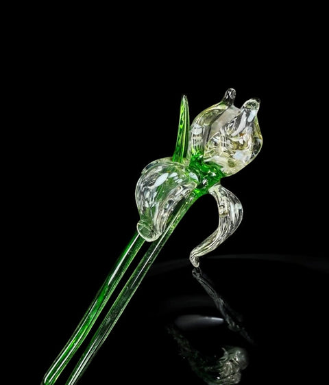 Clear Glass Iris - Handcrafted Short Stem Flower