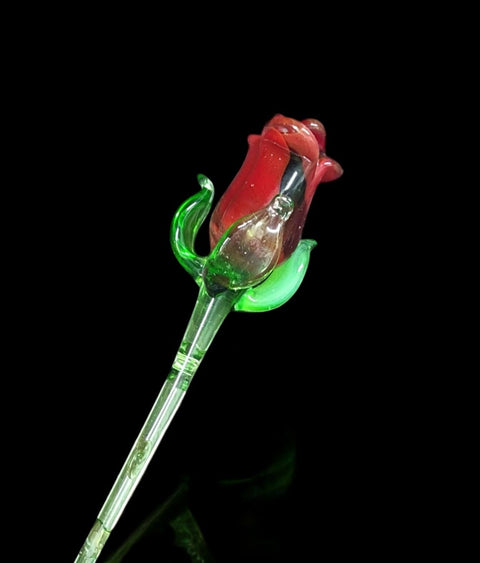 Red Glass Rose - Handcrafted Short Stem Flower