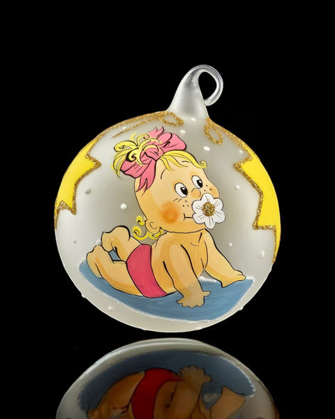 Frosted Blown Glass Ornament, Handcrafted Baby's First Christmas, Keepsake Ornament Handmade In Ukraine, Customization Available, Pink