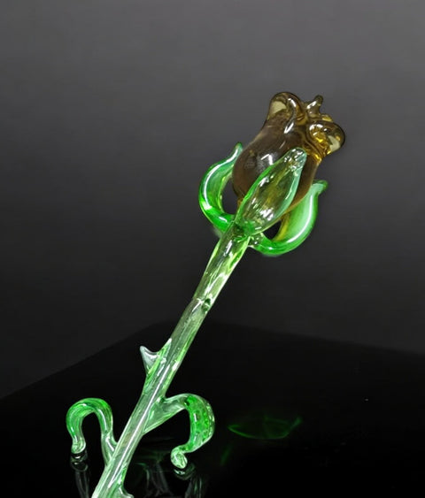 Amber Glass Rose - Handcrafted Short Stem Flower