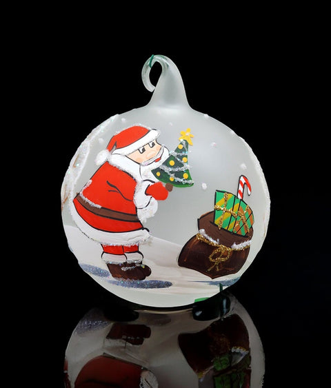 Frosted Blown Glass Ornament - Handcrafted -  Charming Santa Claus Design