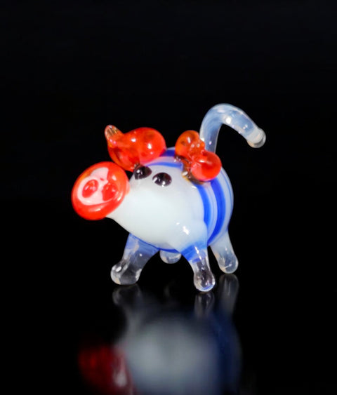 Blue Pig Figurine, Mini Glass Murano Quality Lampworking Glass Figurine, Hand Made In Ukraine, A Great Addition To Your Collection