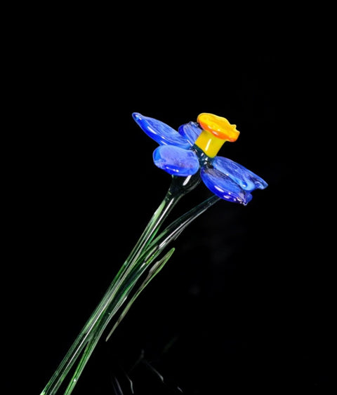 Blue Glass Daffodil - Handcrafted Short Stem Flower