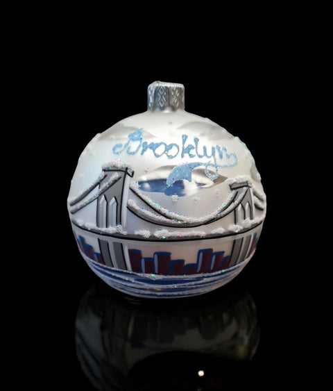 Silver Blown Glass Ornament - Handcrafted - Brooklyn Bridge Design