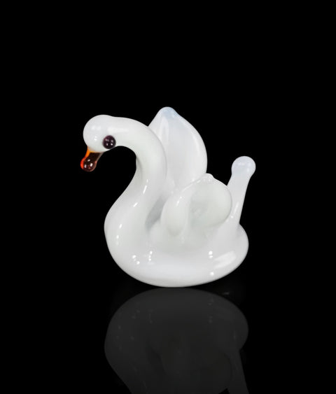 White Swan Figurine, Mini Glass Murano Quality Lampworking Glass Figurine, Hand Made In Ukraine, A Great Addition To Your Collection