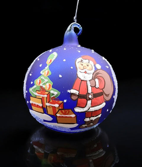 Blue Blown Glass Ornament - Handcrafted -  Charming Santa Claus Design