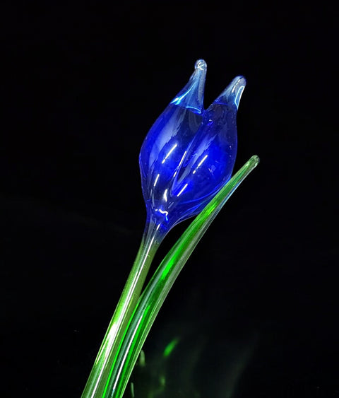 Blue Glass Tulip - Handcrafted Long Stem Flower