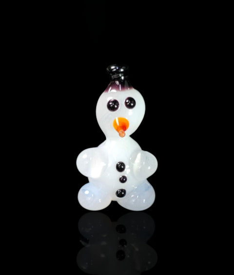 Snowman In Black Hat Figurine, Mini Glass Murano Quality Lampworking Glass Figurine, Hand Made In Ukraine, A Great Addition To Your Collection