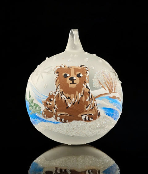 Frosted Blown Glass Ornament, Handcrafted Brown Teddy Bear Design, Keepsake Ornament Handmade In Ukraine, A Great Addition To Any Tree