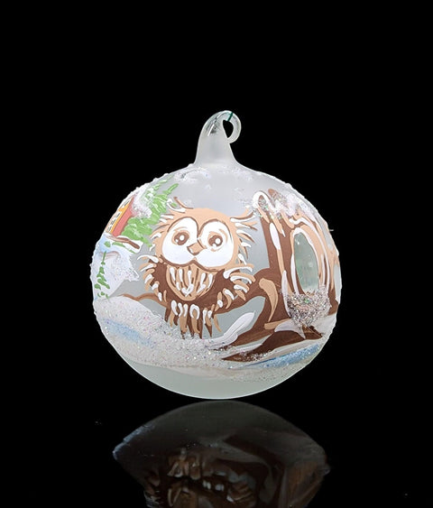 Frosted Blown Glass Ornament - Handcrafted - Fun Owl Design