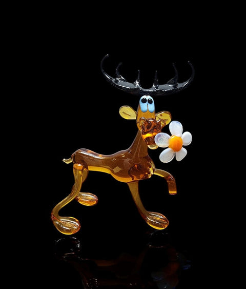 glass moose with daisy figurine