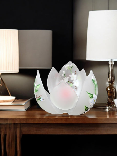 Frosted Glass Lotus Blossom Candle Holder  - Dogwood Flower