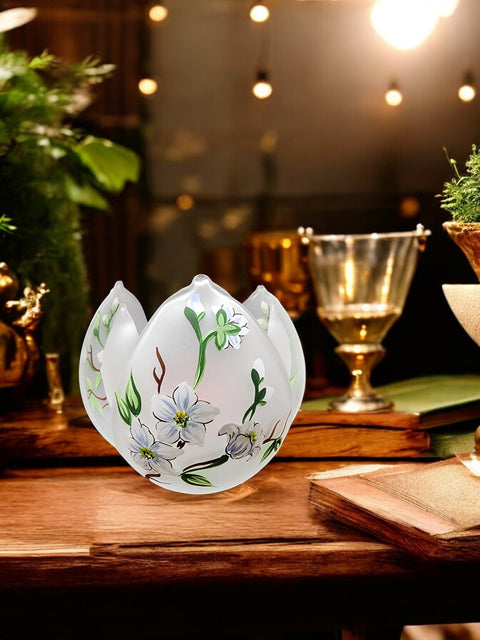 Frosted Glass Lotus Blossom Candle Holder - Dogwood Flower