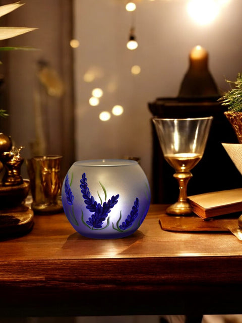 Blue Glass Candle Holder - Lavender Flower - Multiple Sizes