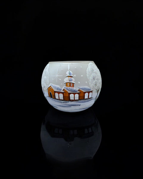 Medium Frosted Glass Candle Holder, Hand Crafted in Ukraine, Brown Cathedral Winter Wonderland, Wonderful Year Round