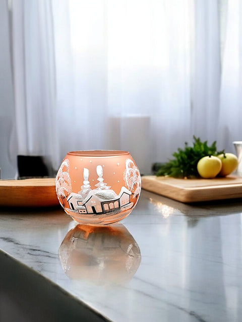 Orange Glass Candle Holder - White Cabins - Multiple Sizes