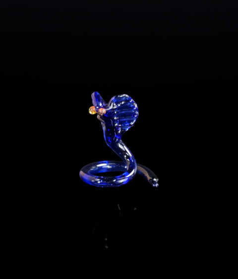 Blue Cobra Figurine, Mini Glass Murano Quality Lampworking Glass Figurine, Hand Made In Ukraine, A Great Addition To Your Collection