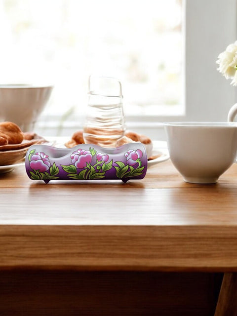 Purple Glass Double Candle Holder - Peony Flower Yule Log Style