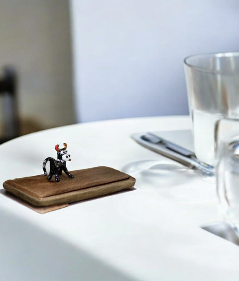 Black Cow Figurine, Mini Glass Murano Quality Lampworking Glass Figurine, Hand Made In Ukraine, A Great Addition To Your Collection