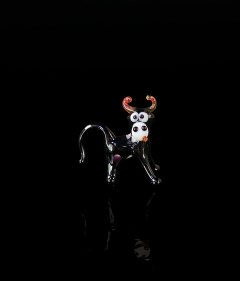 Black Cow Figurine, Mini Glass Murano Quality Lampworking Glass Figurine, Hand Made In Ukraine, A Great Addition To Your Collection