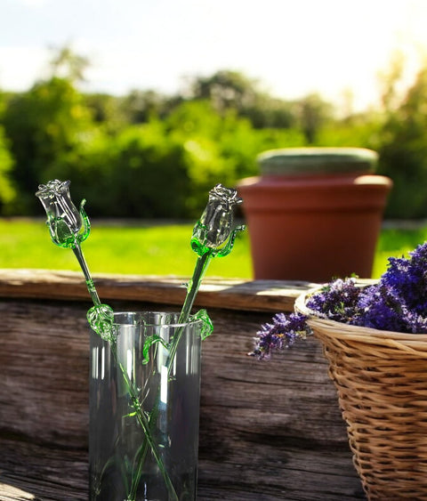 Clear Glass Rose - Handcrafted Long Stem Flower