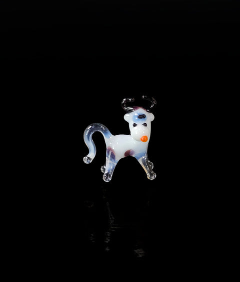 White Cow Figurine, Mini Glass Murano Quality Lampworking Glass Figurine, Hand Made In Ukraine, A Great Addition To Your Collection