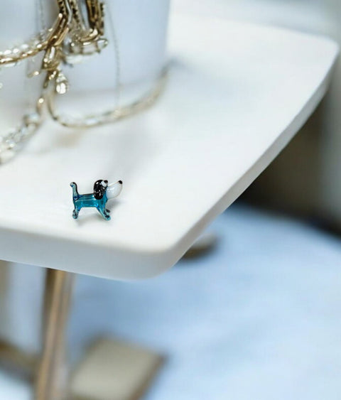 Light Blue Dog Figurine, Mini Glass Murano Quality Lampworking Glass Figurine, Hand Made In Ukraine, A Great Addition To Your Collection