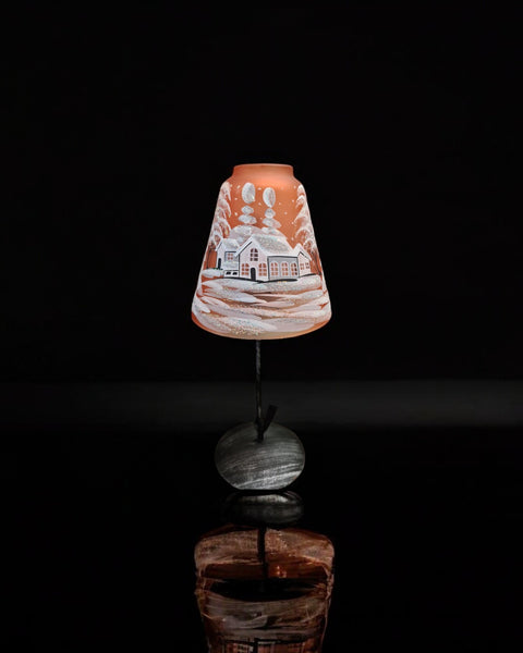 Orange Glass Lamp Candle Holder, Hand Crafted in Ukraine, White Cabin Winter Wonderland, Wonderful Year Round