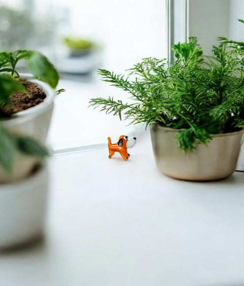 Orange Dog Figurine, Mini Glass Murano Quality Lampworking Glass Figurine, Hand Made In Ukraine, A Great Addition To Your Collection