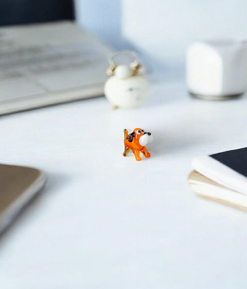 Orange Dog Figurine, Mini Glass Murano Quality Lampworking Glass Figurine, Hand Made In Ukraine, A Great Addition To Your Collection