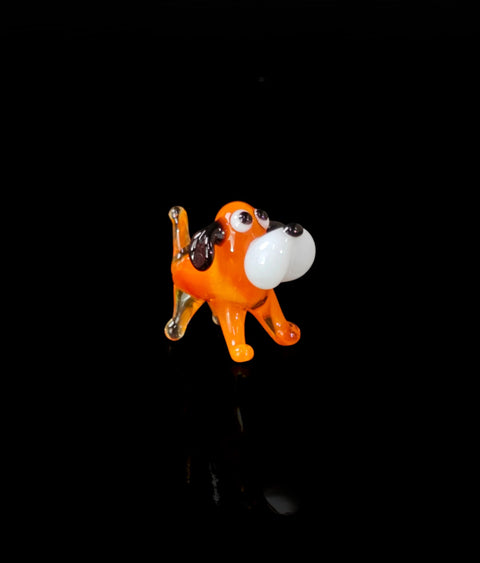 Orange Dog Figurine, Mini Glass Murano Quality Lampworking Glass Figurine, Hand Made In Ukraine, A Great Addition To Your Collection