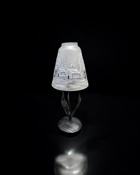 Frosted Glass Lamp Candle Holder - White Church