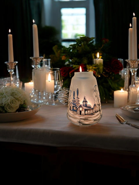 Frosted Glass Lamp Candle Holder - White Church